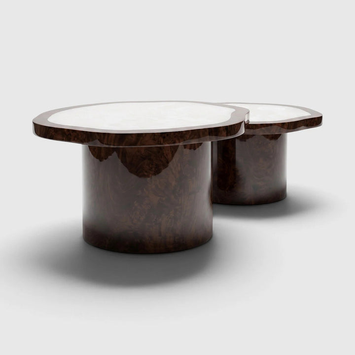 Joan Duo Dark Burl Wood and White Onyx Coffee Table