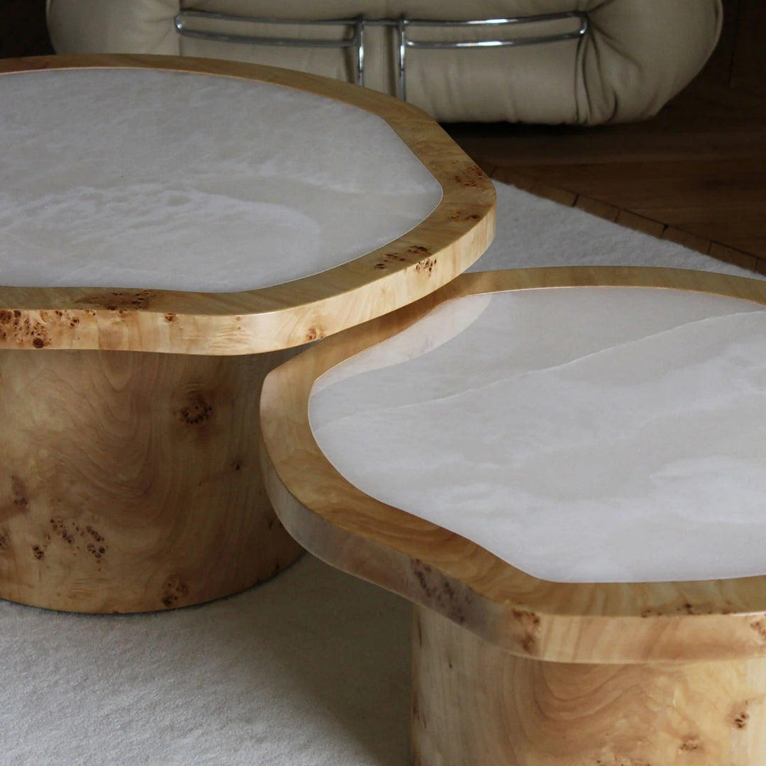 Joan Duo Wood and White Onyx Coffee Table