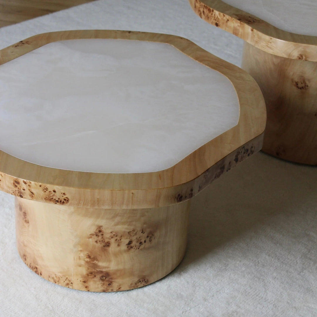 Joan Duo Wood and White Onyx Coffee Table