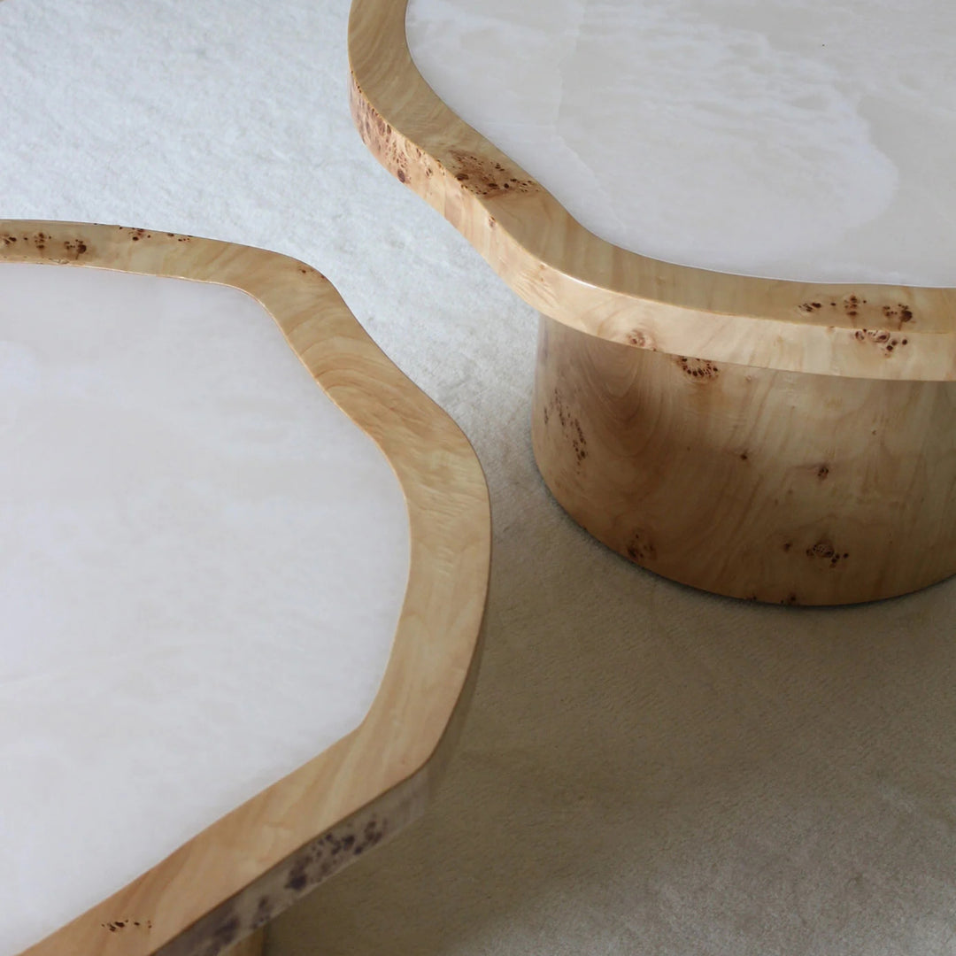 Joan Duo Wood and White Onyx Coffee Table