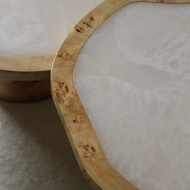 Joan Duo Wood and White Onyx Coffee Table