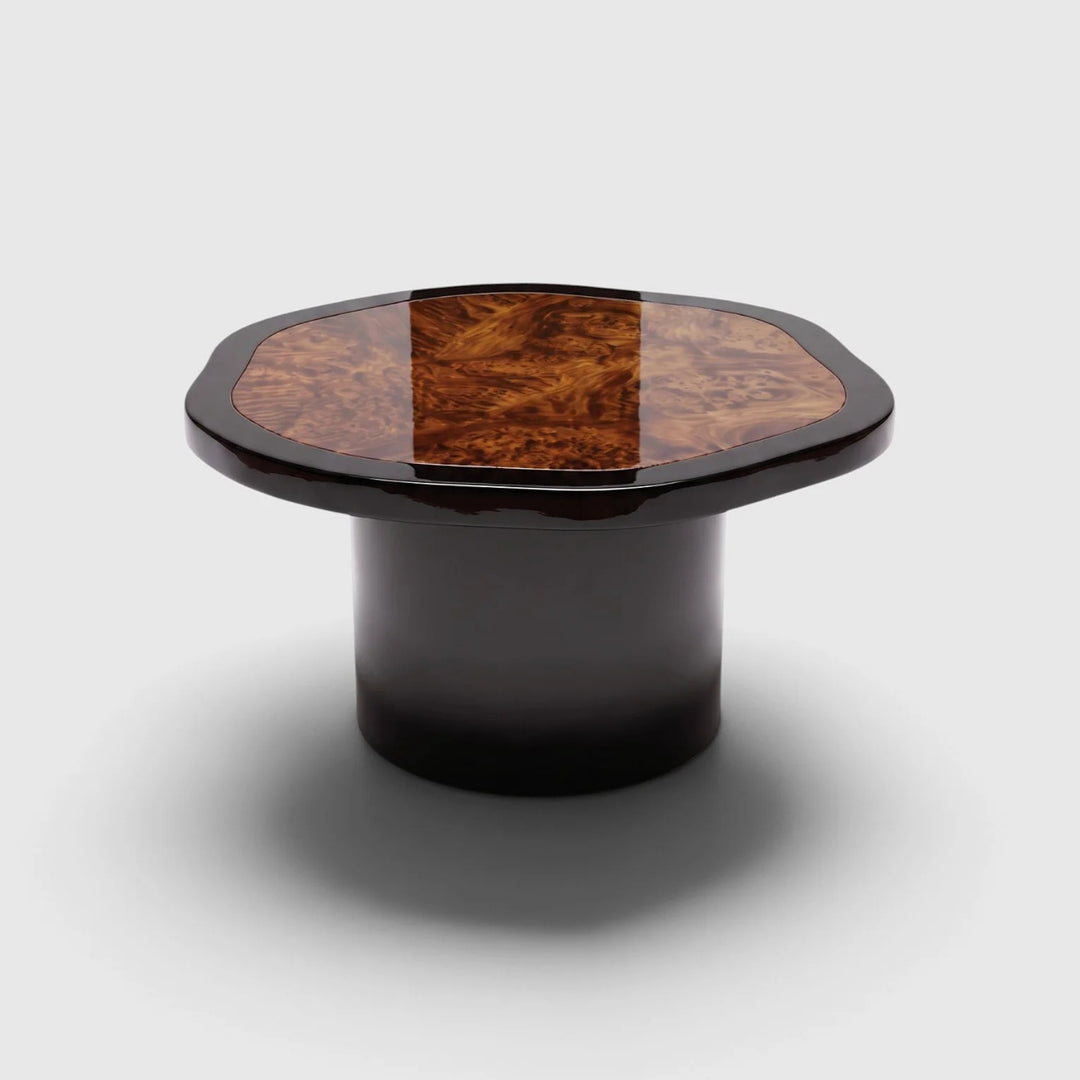 Joan Solo Black Lacquered and Dark Burl Wood Coffee Table