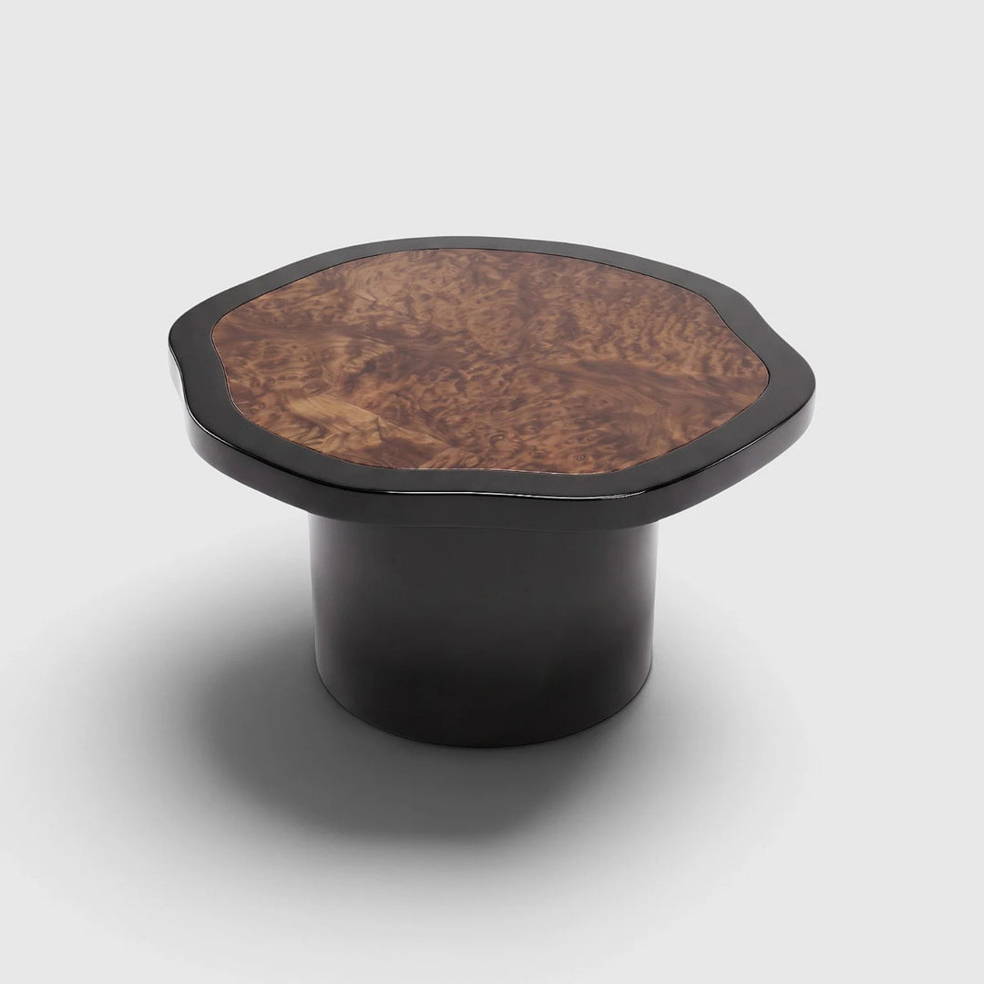 Joan Solo Black Lacquered and Dark Burl Wood Coffee Table