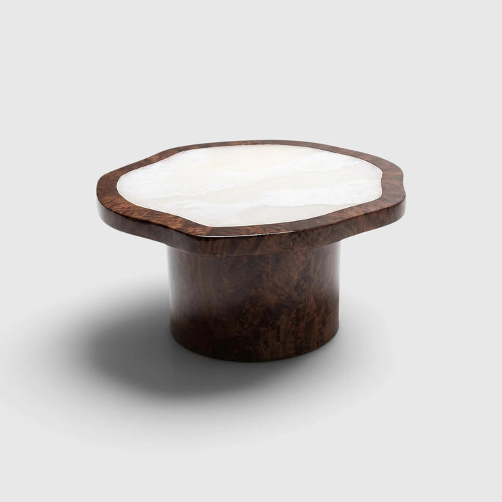 Joan Solo Dark Burl Wood and White Onyx Coffee Table