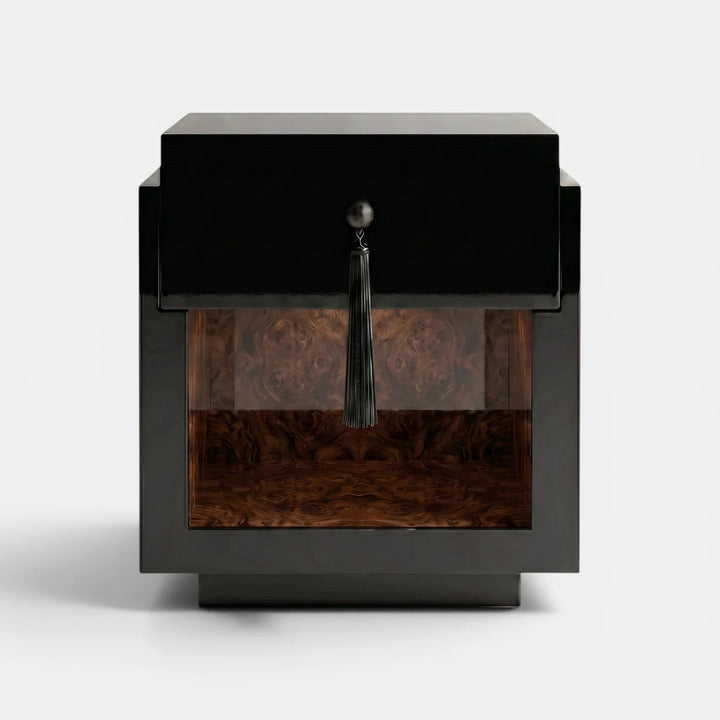 Leo Black and Dark Burl Wood Nightstand
