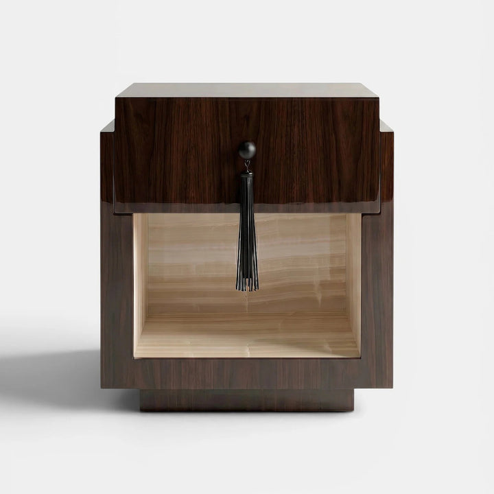 Leo Glossy Wood and Vanilla Onyx Nightstand