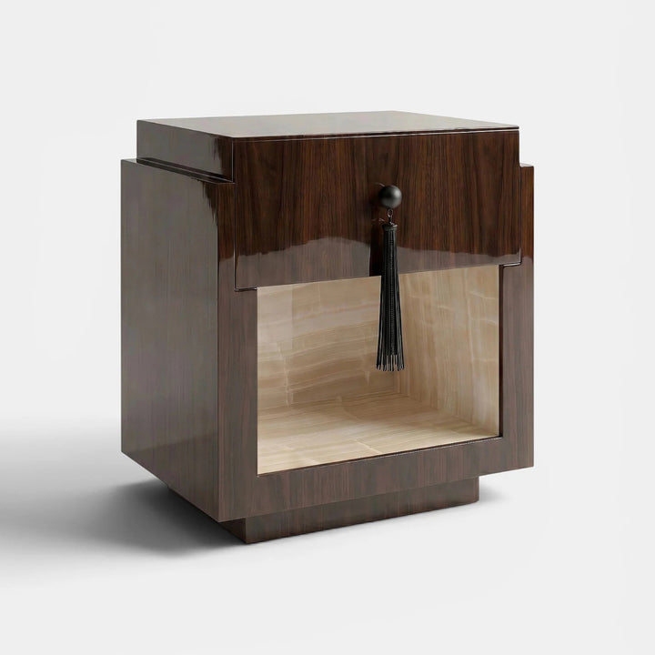 Leo Glossy Wood and Vanilla Onyx Nightstand