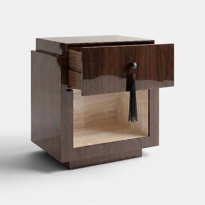 Leo Glossy Wood and Vanilla Onyx Nightstand