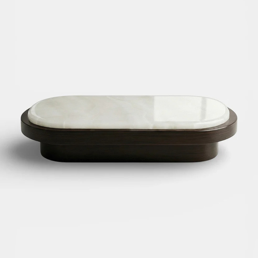 Mirage White Onyx and Wood Coffee Table with casters