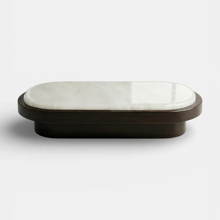 Mirage White Onyx and Wood Coffee Table with casters
