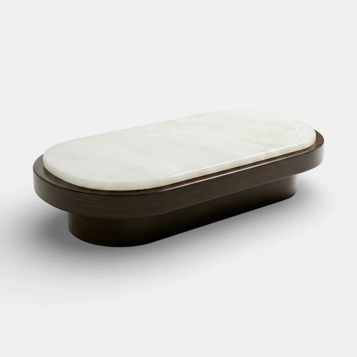 Mirage White Onyx and Wood Coffee Table with casters
