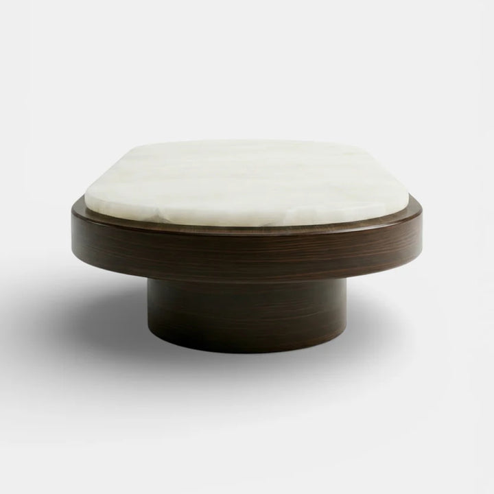 Mirage White Onyx and Wood Coffee Table with casters