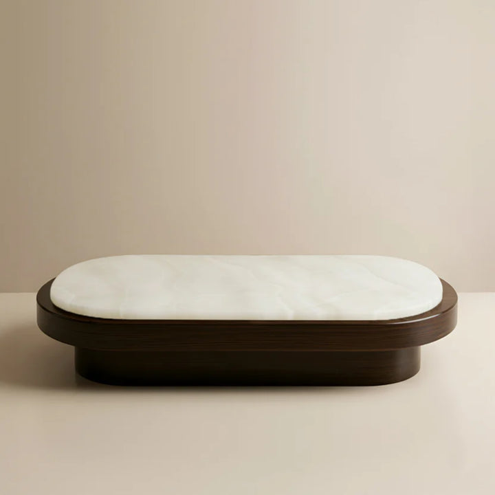 Mirage White Onyx and Wood Coffee Table with casters