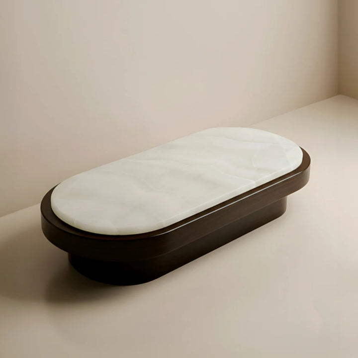 Mirage White Onyx and Wood Coffee Table with casters