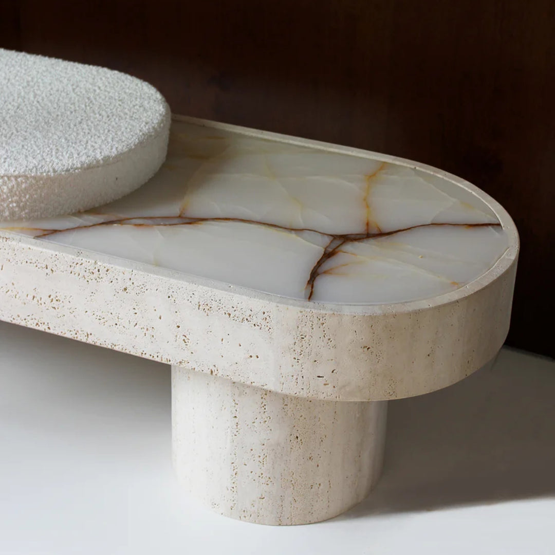 Noto Bench Travertine And Bouclette