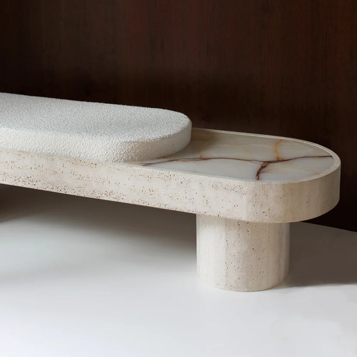 Noto Bench Travertine And Bouclette