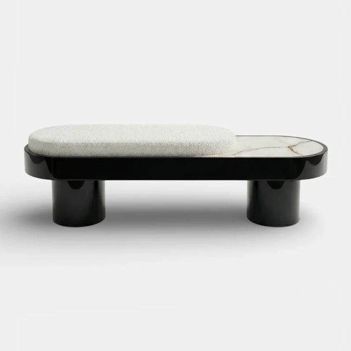 Noto Black Lacquered Wood With Shell Onyx Bench