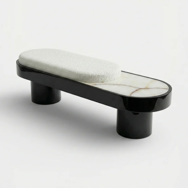 Noto Black Lacquered Wood With Shell Onyx Bench