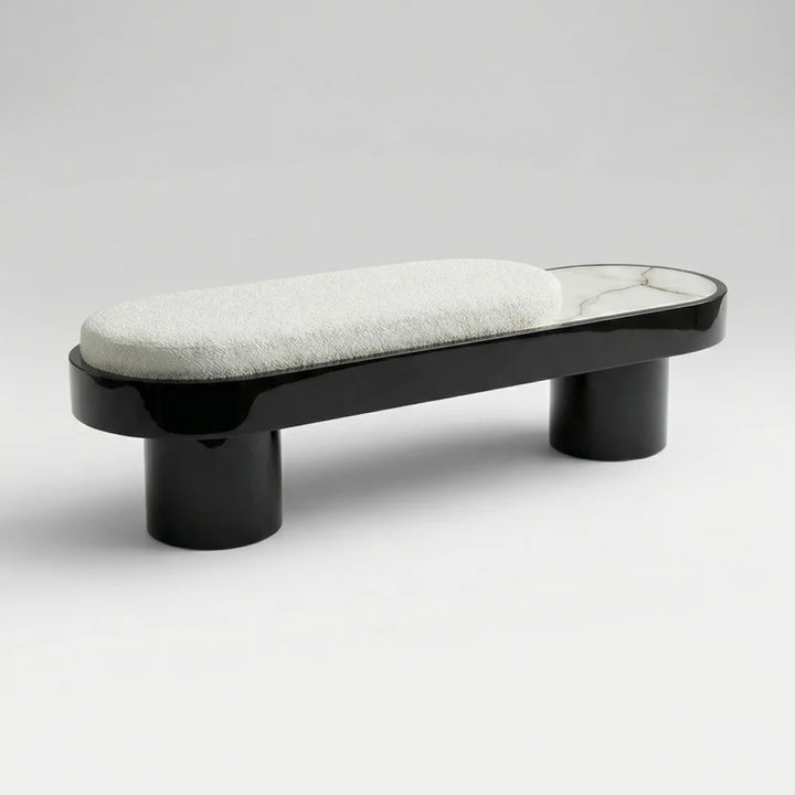 Noto Black Lacquered Wood With Shell Onyx Bench
