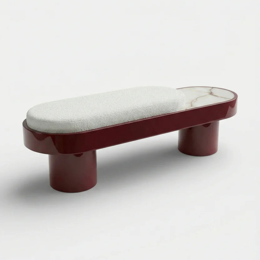 Noto Bordeaux Lacquered Wood With Shell Onyx Bench