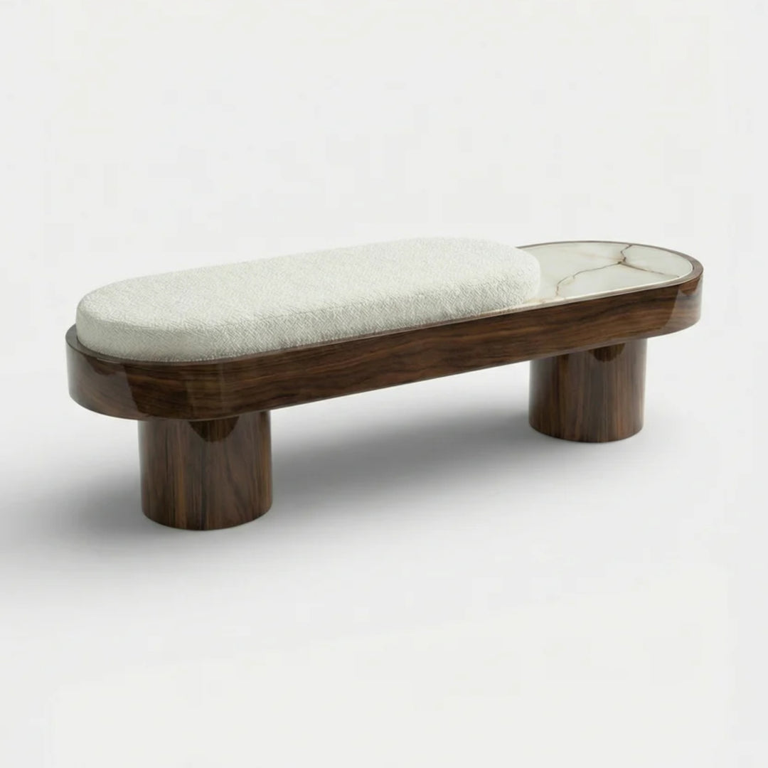 Noto Glossy Wood With Shell Onyx Bench
