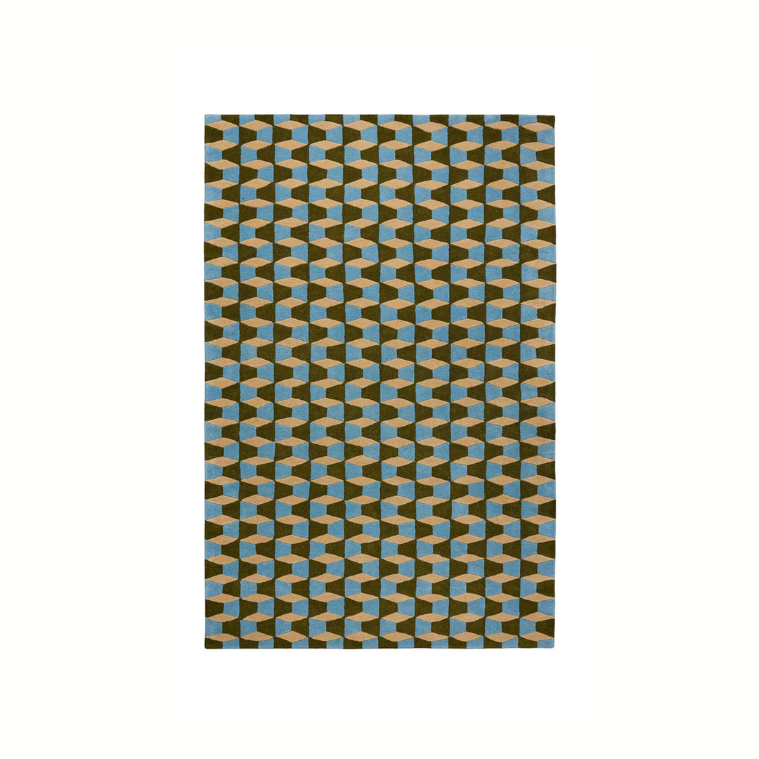 Olive Green, Powder Blue & Oat Groove Rug
