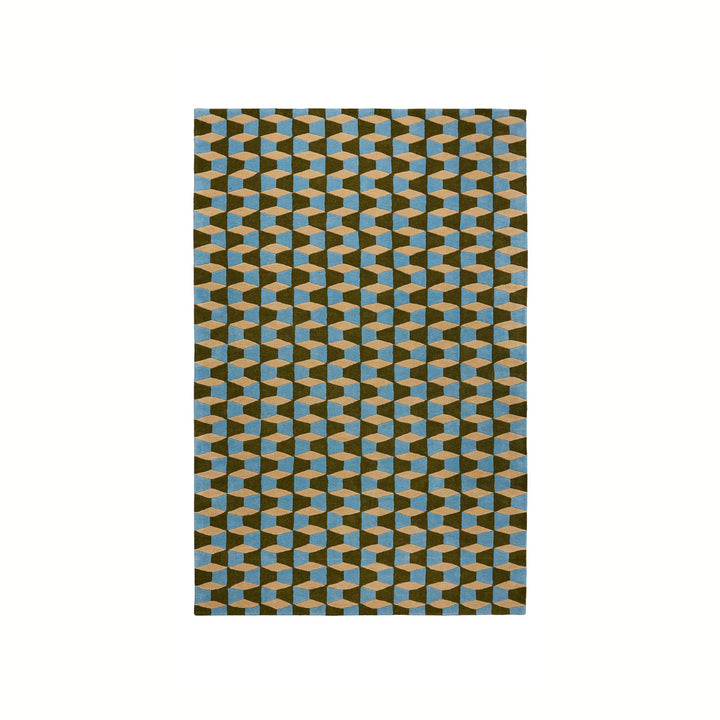 Olive Green, Powder Blue & Oat Groove Rug