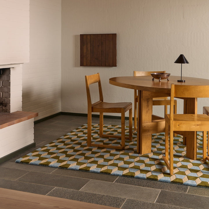Olive Green, Powder Blue & Oat Groove Rug