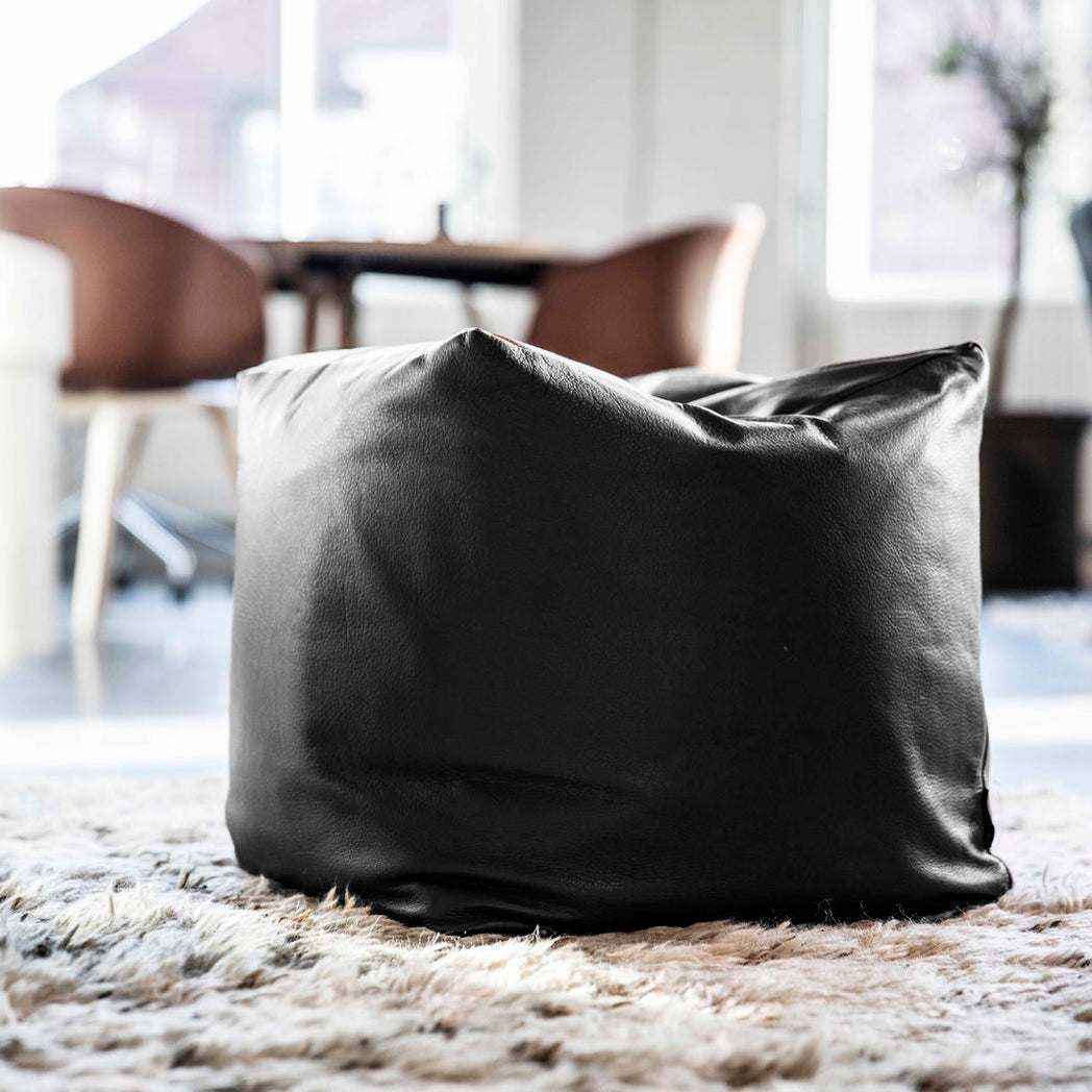 Otto Zenso Leather Pouf w/o button - Black