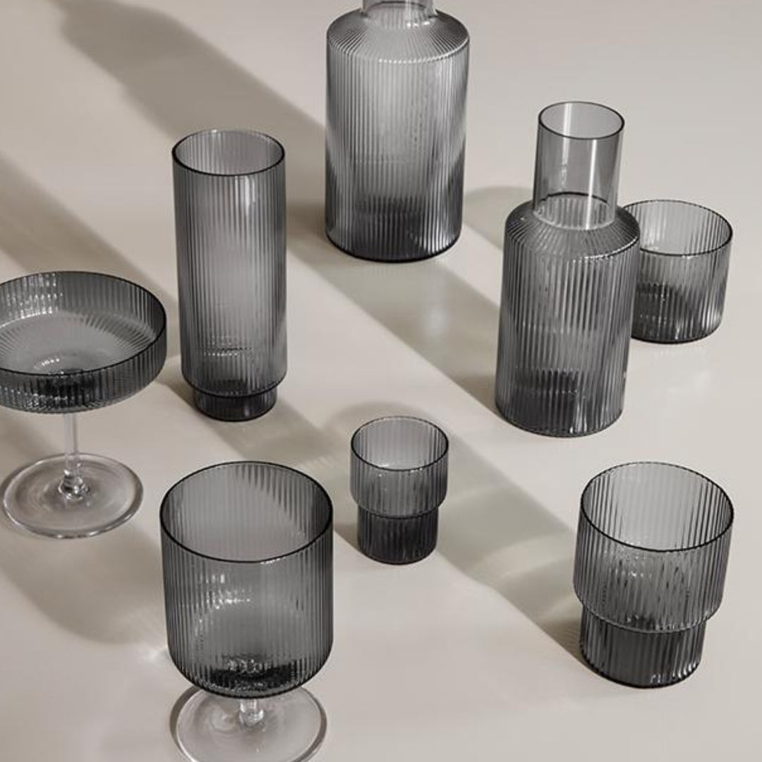 Ripple Long Drink Glasses - Set of 4 - Smoked Grey