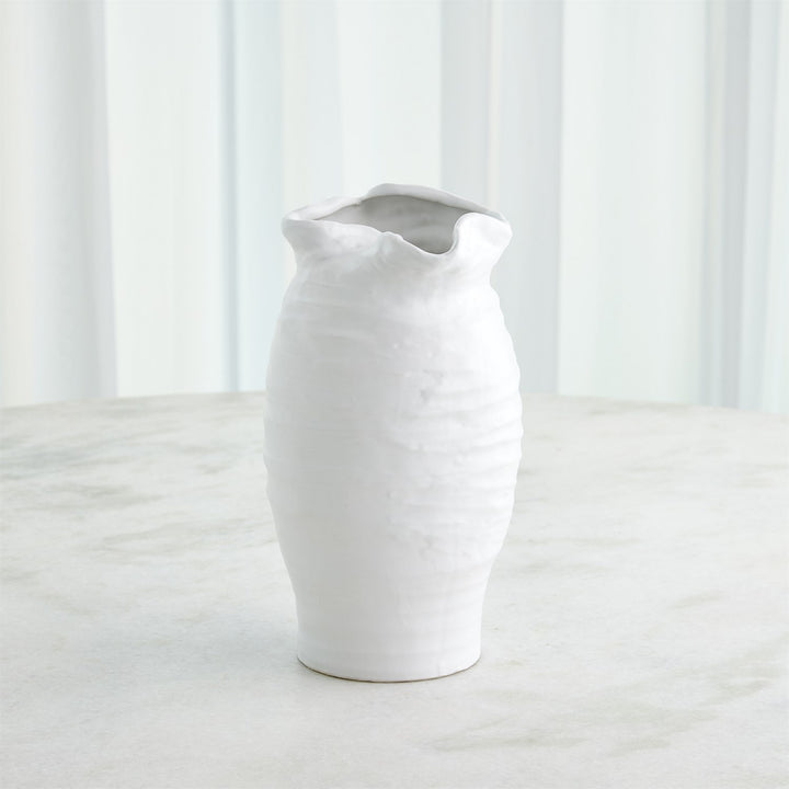 Ruffled Top Vase - White