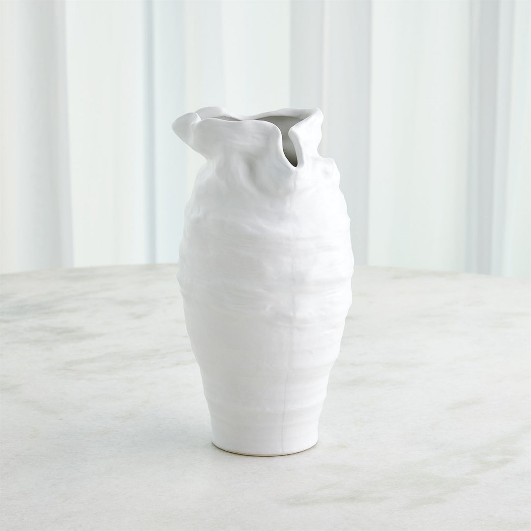 Ruffled Top Vase - White