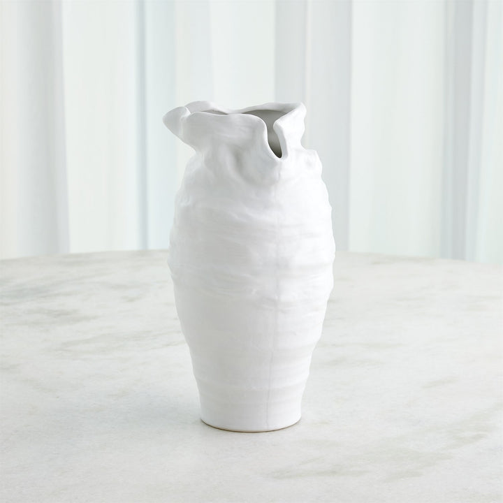 Ruffled Top Vase - White