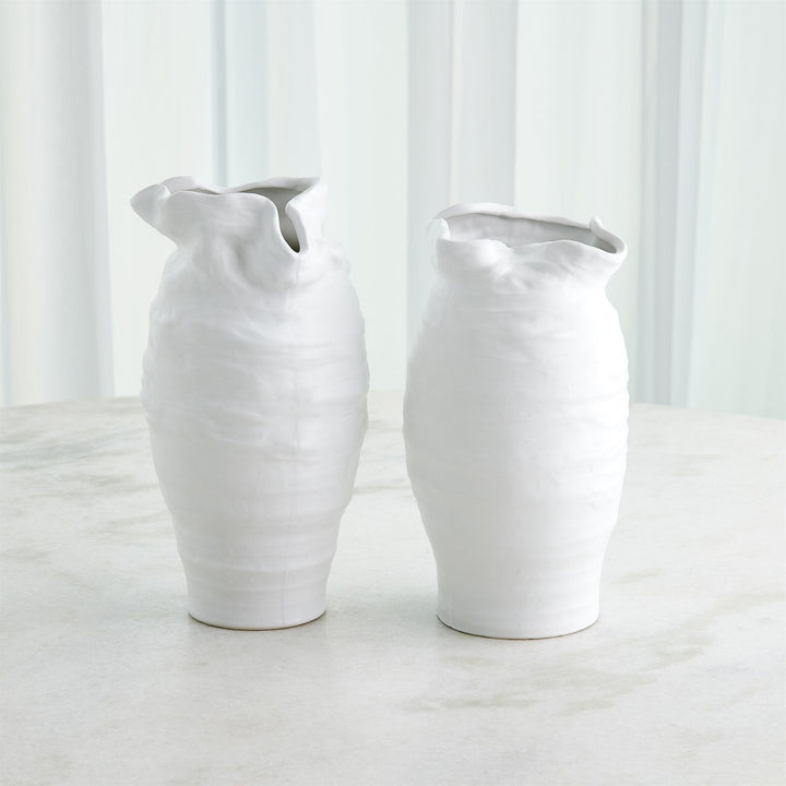 Ruffled Top Vase - White
