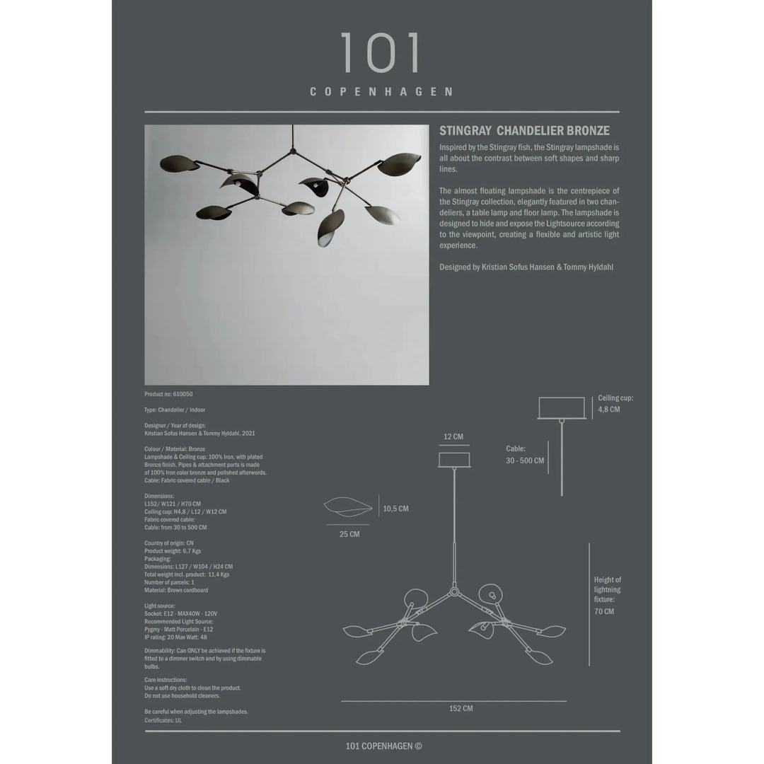 Stingray Chandelier - Bronze