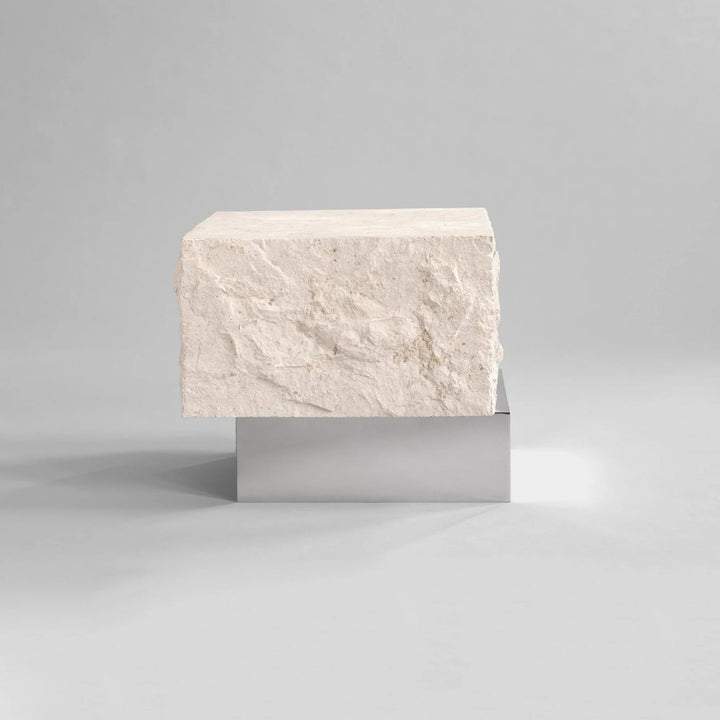 Temple Coffee Table, Low - Chrome / Limestone