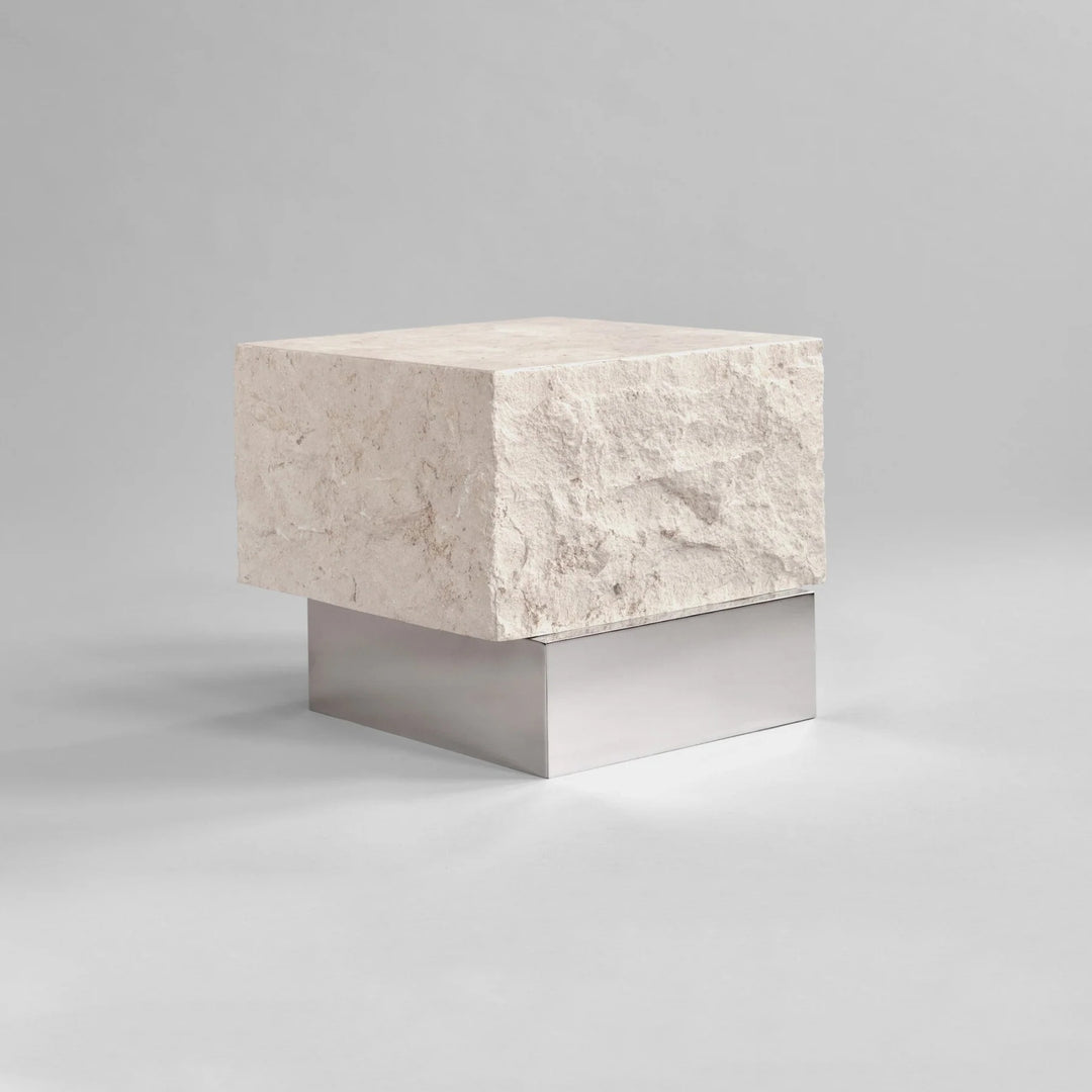 Temple Coffee Table, Low - Chrome / Limestone