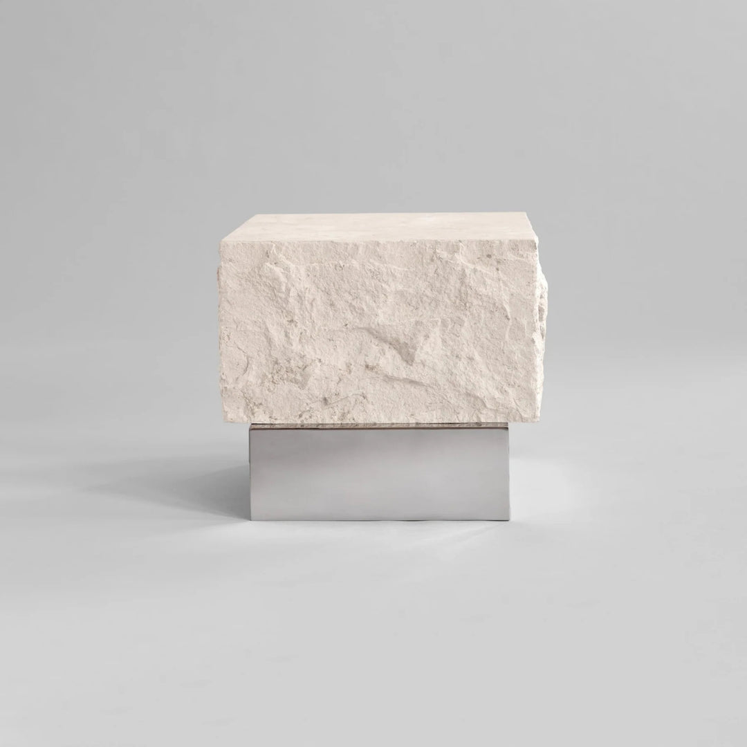 Temple Coffee Table, Low - Chrome / Limestone