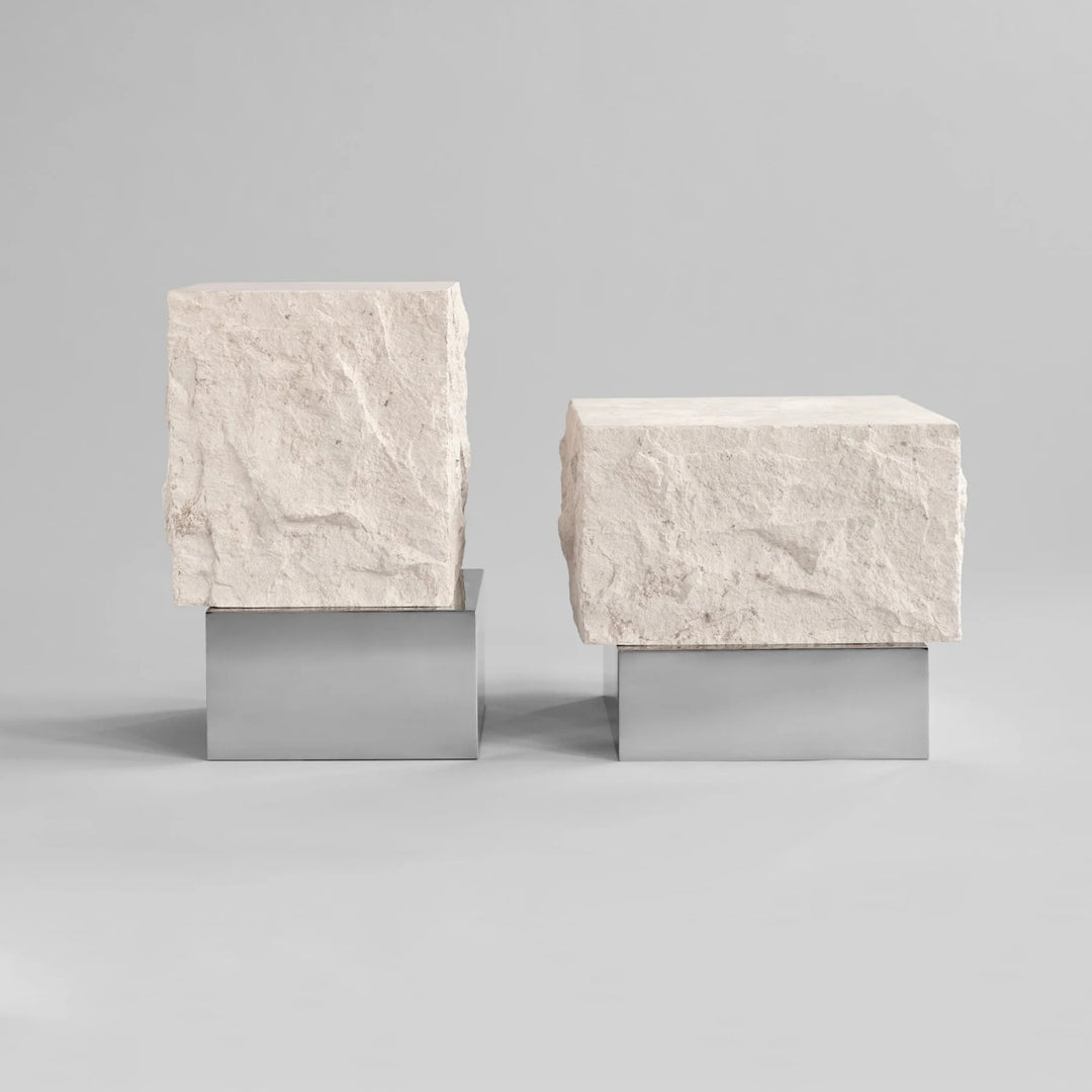 Temple Coffee Table, Low - Chrome / Limestone