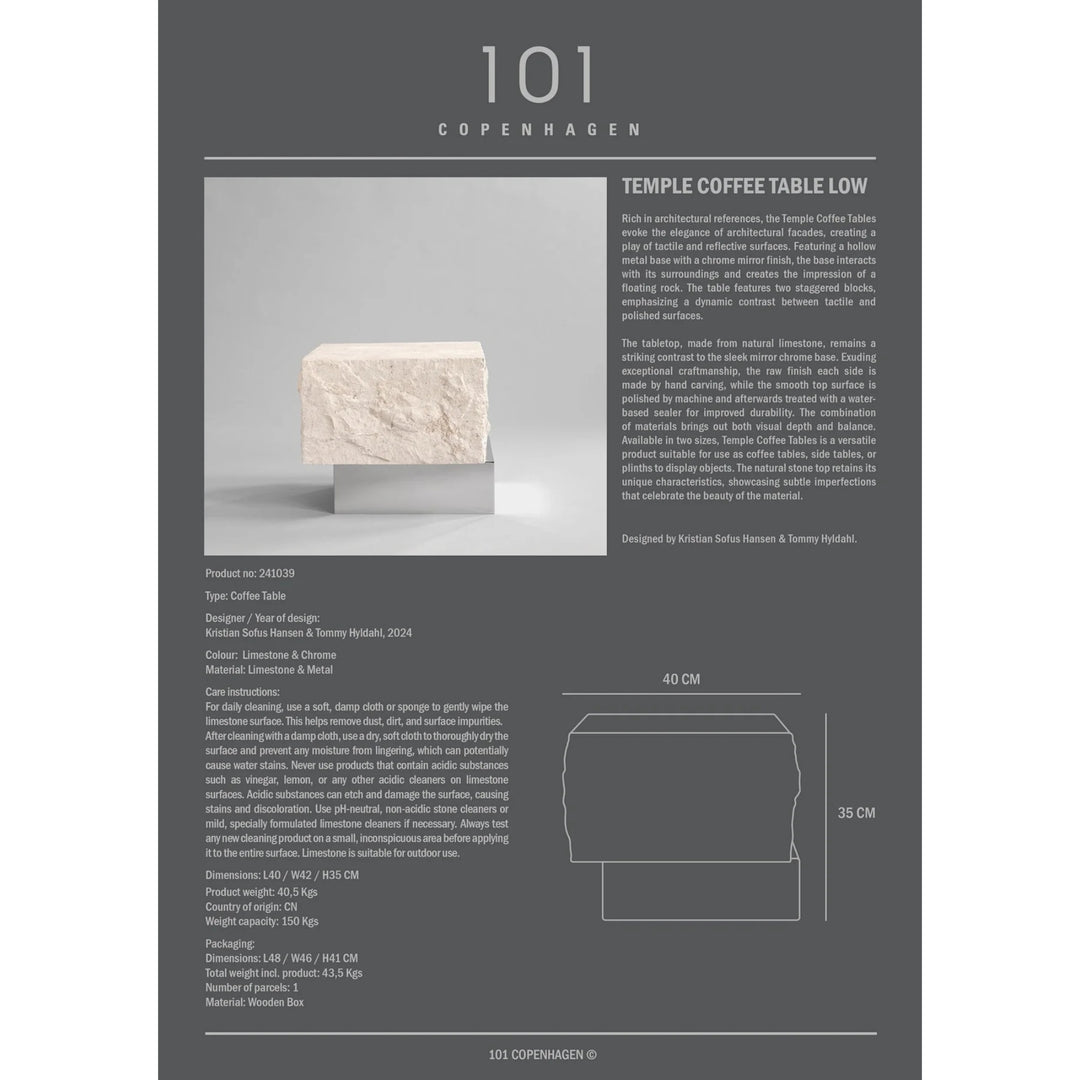 Temple Coffee Table, Low - Chrome / Limestone