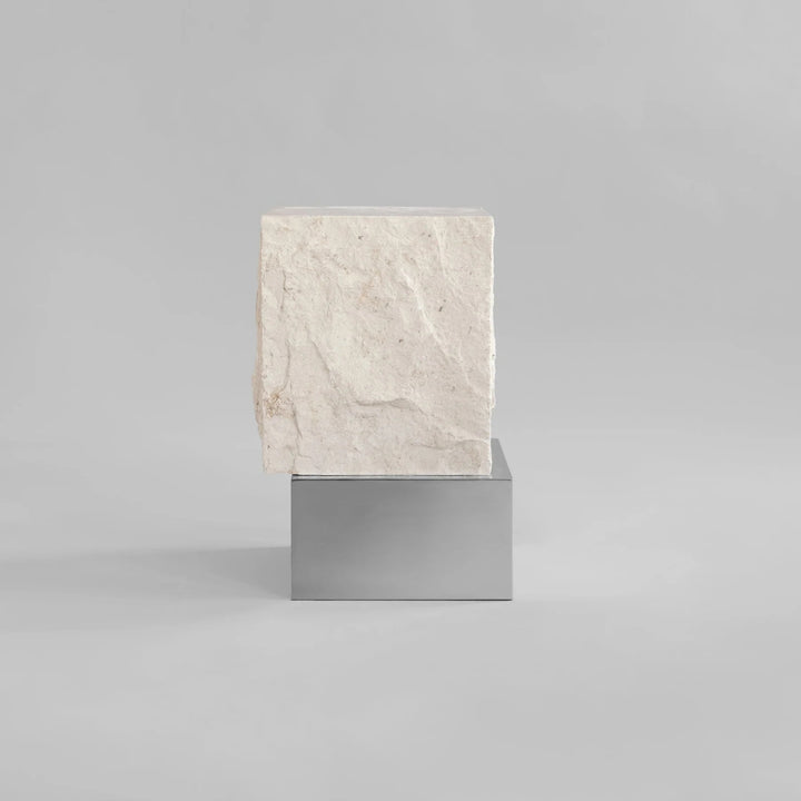 Temple Coffee Table, Tall - Chrome / Limestone