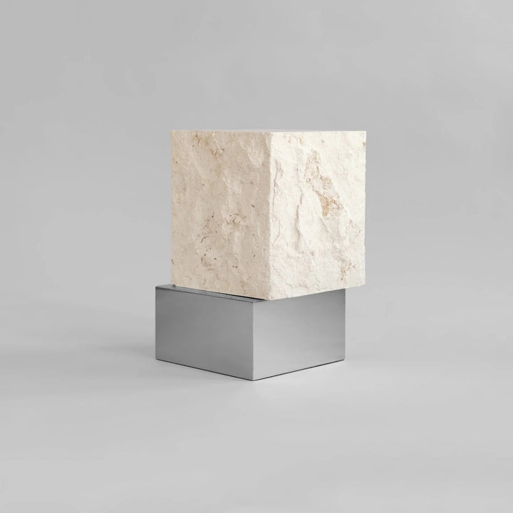 Temple Coffee Table, Tall - Chrome / Limestone