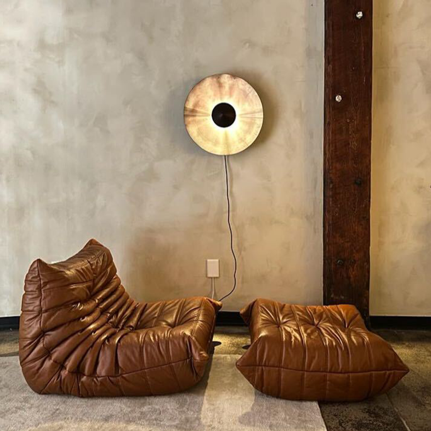 Pine Leather Togo 3-Seat Sofa by Michel Ducaroy for Ligne Roset