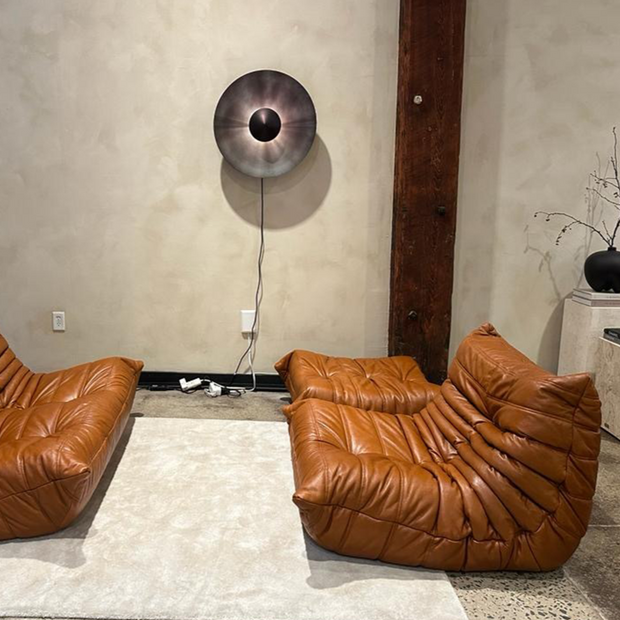 Togo Pine Leather 2-Seat Sofa, Lounge Chair and Ottoman Set