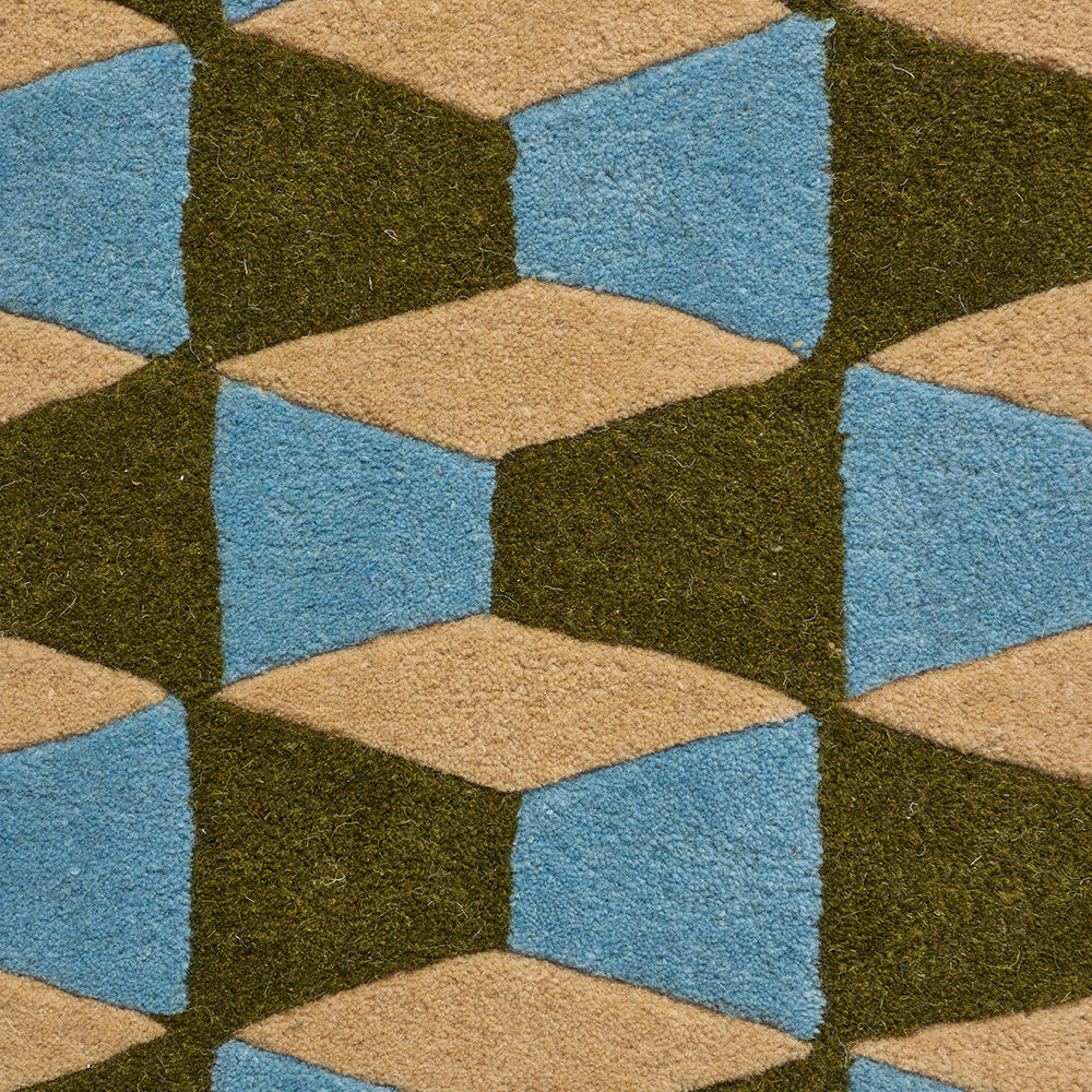 Olive Green, Powder Blue & Oat Groove Rug Swatch