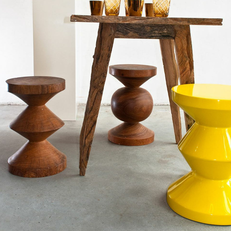 Yellow Lacquered Zig Zag Stool