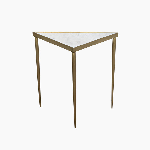 Skylar Triangle Side Table, Large, Marble, Steel with Brass Finish