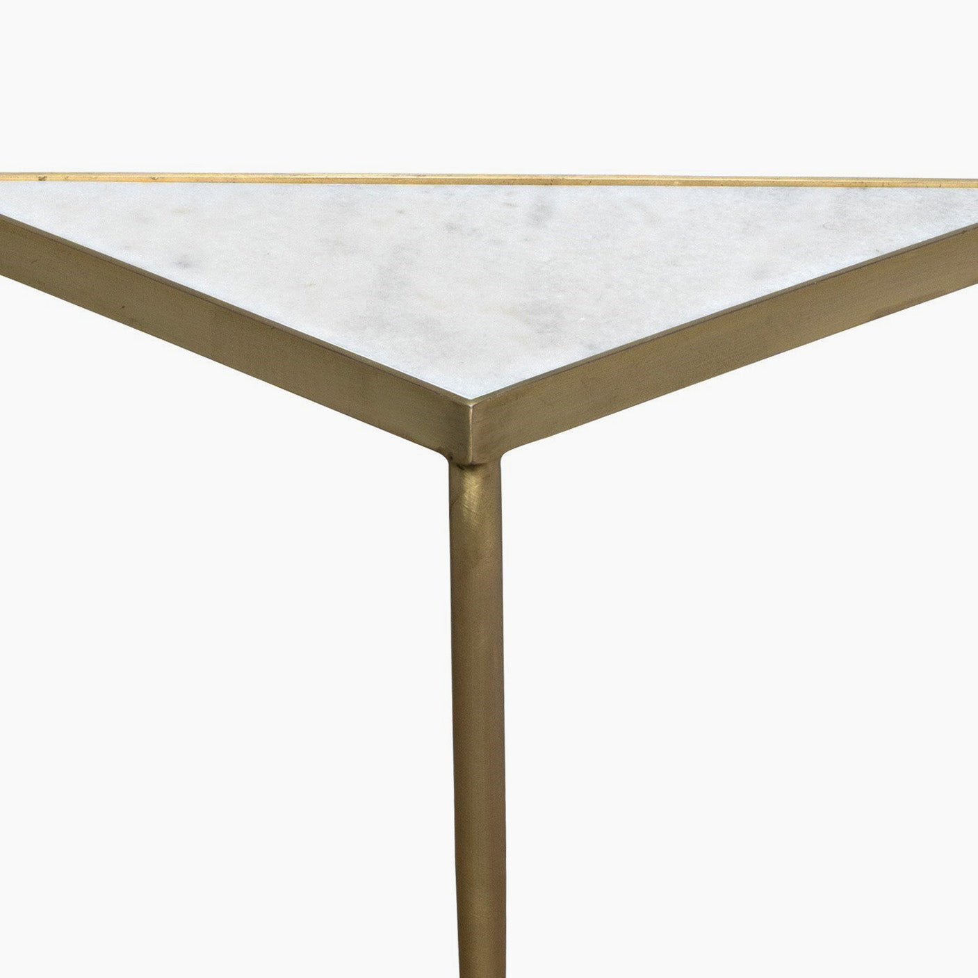 Skylar Triangle Side Table, Large, Marble, Steel with Brass Finish