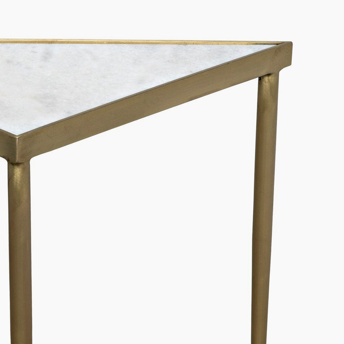 Skylar Triangle Side Table, Large, Marble, Steel with Brass Finish