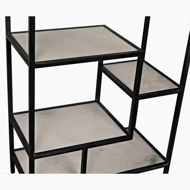 Alana Bookcase, Large, Black Steel with White Marble